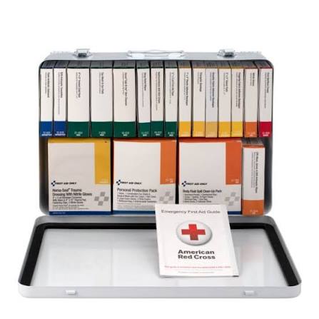 36 Unit First Aid Kit With BBP And CPR, Metal Case First Aid Only