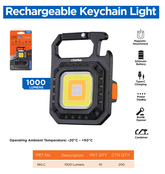 RECHARGABLE KEYCHAIN LIGHT CLARKE