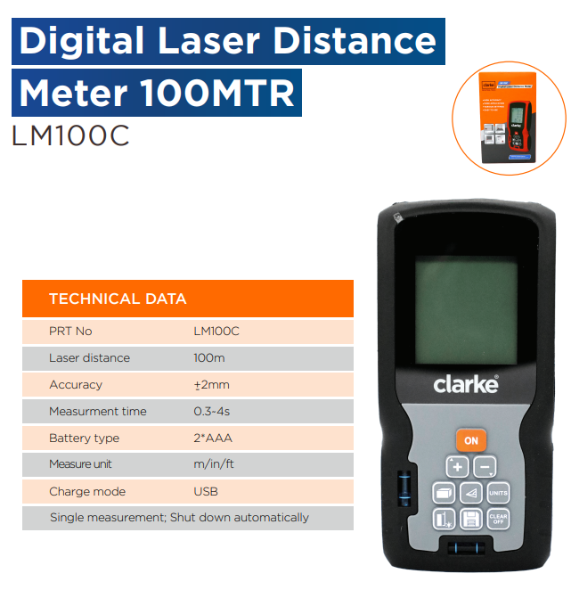 CLARKE LASER DISTANCE METER 100 MTR
