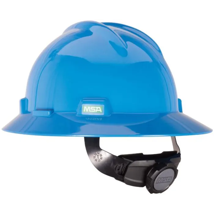 MSA V-Gard® Polyethylene Full Brim Hard Hat With Ratchet/4 Point Ratchet Suspension, Blue
