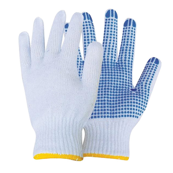 PVC SINGLE DOTTED GLOVES WHITE&BLUE 250/CTN