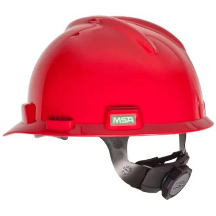 MSA V-Gard® Safety Helmet,Hard Hat Cap Style, Polyethylene, 4 Point Ratchet Red