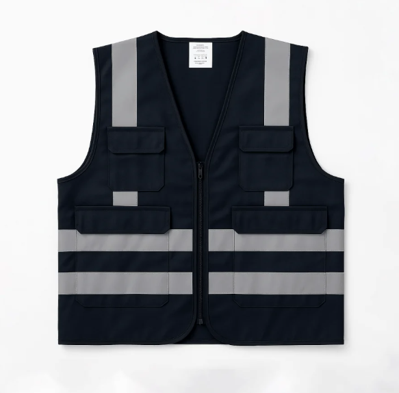SAFETY VEST BLACK WITH 4 POCKET 120 GSM