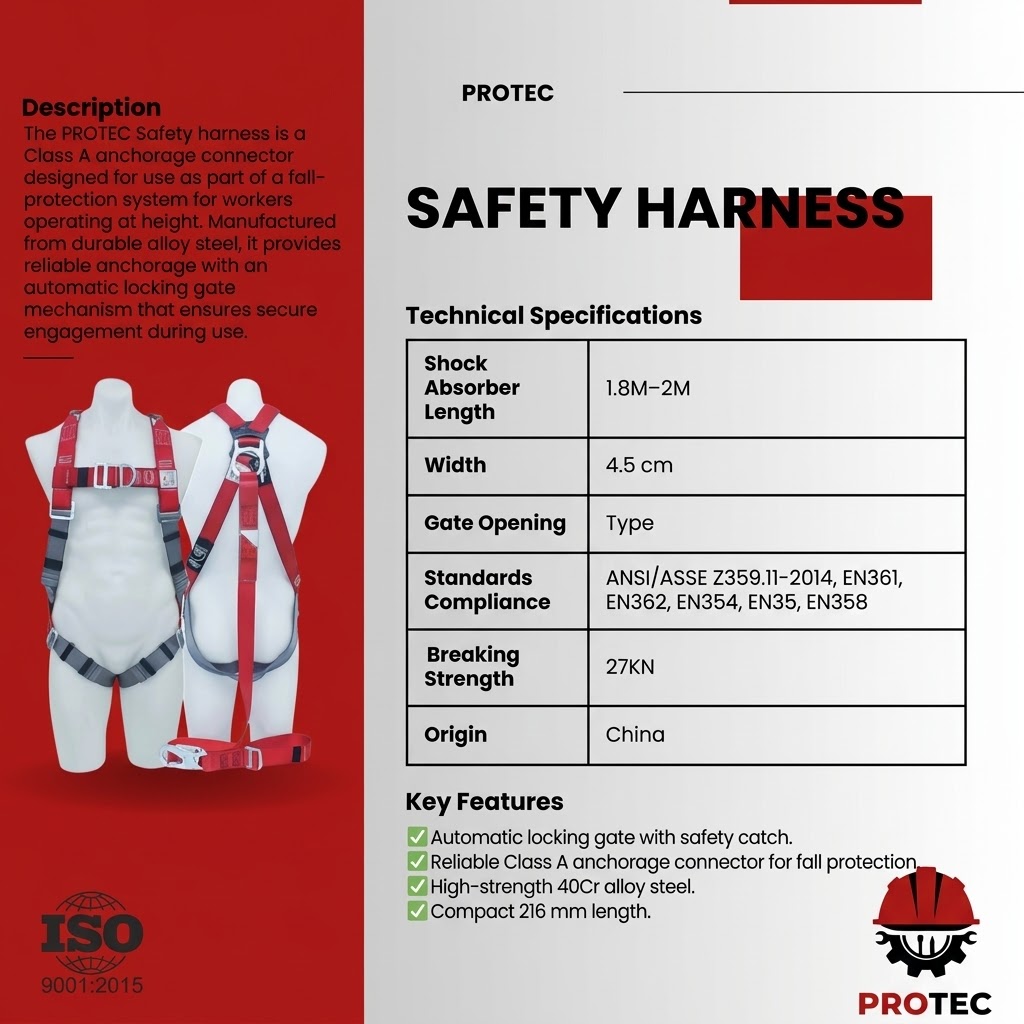PROTEC FULL BODY HARNESS WITH LANYARD