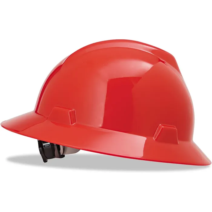 MSA V-Gard Full Brim Hard Hat With Ratchet/4 Point Ratchet Suspension, Red