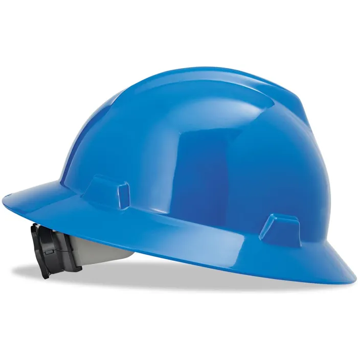 MSA V-Gard® Polyethylene Full Brim Hard Hat With Ratchet/4 Point Ratchet Suspension, Blue