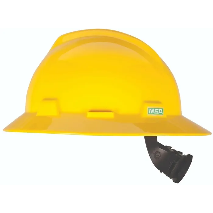 MSA Safety Helmet, V-Gard® Full Brim Hard Hat With Ratchet/4 Point Ratchet Suspension, Yellow
