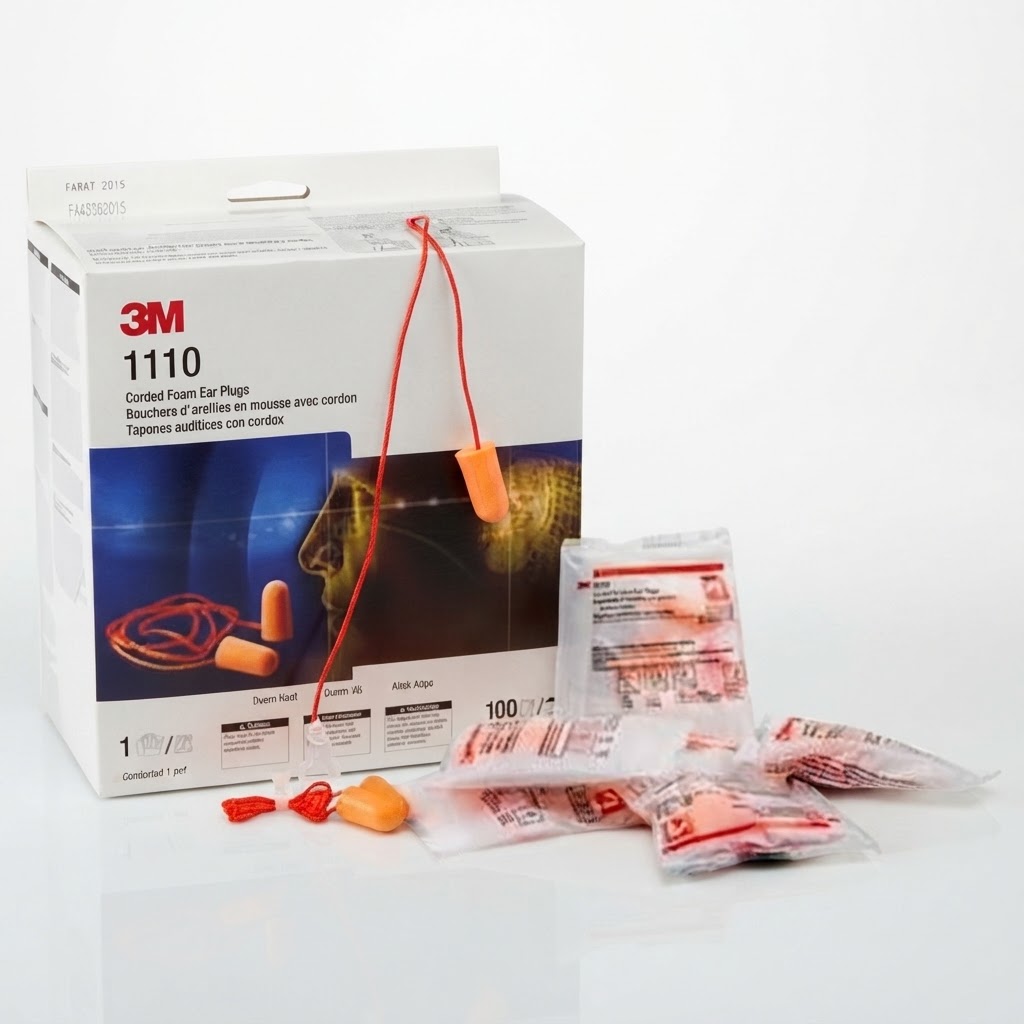 3M -1110 Corded Foam, Noise Reduction Ear Plugs ,Box Of 100 Each