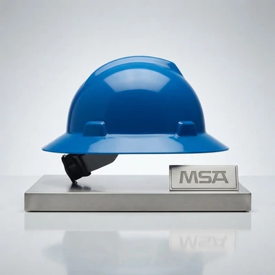 MSA V-Gard® Polyethylene Full Brim Hard Hat With Ratchet/4 Point Ratchet Suspension, Blue