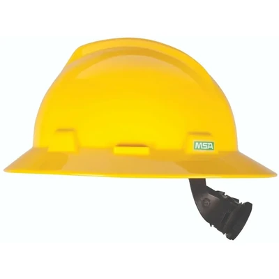 MSA Safety Helmet, V-Gard® Full Brim Hard Hat With Ratchet/4 Point Ratchet Suspension, Yellow