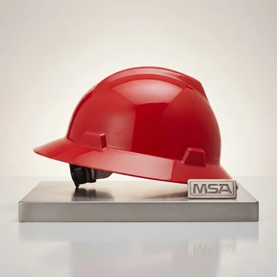 MSA V-Gard Full Brim Hard Hat With Ratchet/4 Point Ratchet Suspension, Red